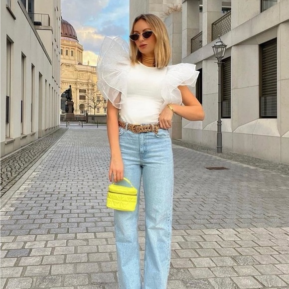 Zara tulle ruffled white ribbed bodysuit sleeveless top - Picture 6 of 11